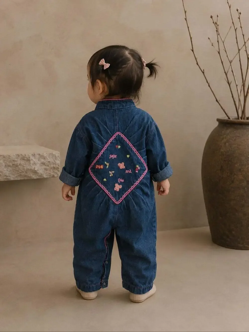 Vintage 90s Popsicle Baby Denim Romper 12M Sugar & Spice Embroidered